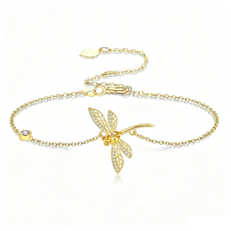 14K Gold Plated Birthstone Dragonfly Anklet Bracelet Birthday Gifts for Her