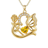 14K Gold Plated Heart Birthstone Rose Mom Butterfly Pendant Necklace for Women