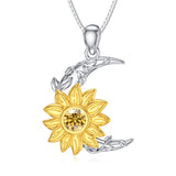 Sunflower Pendant Necklace Silver Birthstone Sunflower Moon Necklace Gift for Women