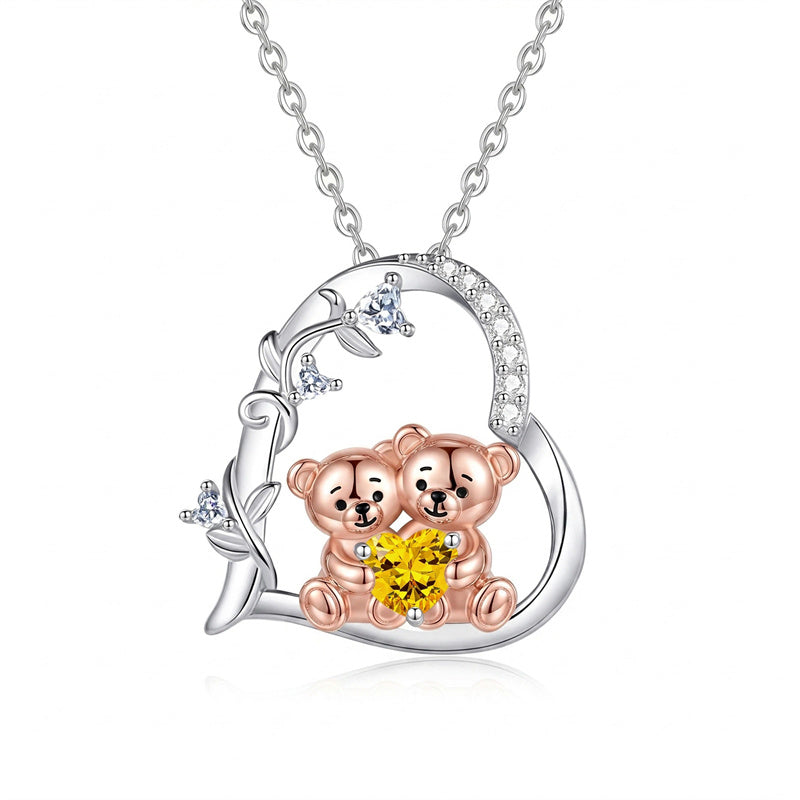 Sterling Silver Birthstone Teddy Bear Pendant Necklace