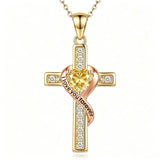 14K Gold Plated  Birthstone Cross Necklace Engraved I Love You Forever