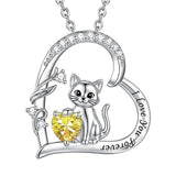 Sterling Silver Birthstone Cat Pendant Necklace Jewelry Christmas Birthday Gifts for Women