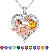 Sterling Silver Heart Birthstone Couple Hugging Necklace for Women Valentine's Day Gift