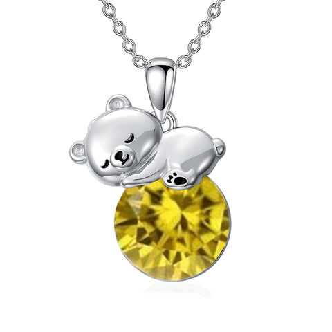 Sterling Silver Cubic Zirconia Teddy Bear Pendant Necklace Christmas Gifts for Women