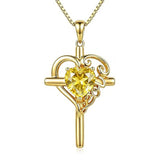 14K Gold  Plated Heart Shape Birthstone  Love Cross Necklace for Women Religious Jewelry