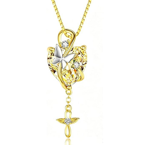 14K Gold Plated  Heart Birthstone Butterfly Infinity Angel WingPendant Necklace for Women