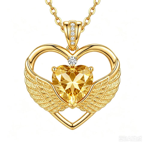 14K Gold Plated 12-Month Birthstone Infinity Angel Wings Pendant Necklace for Women