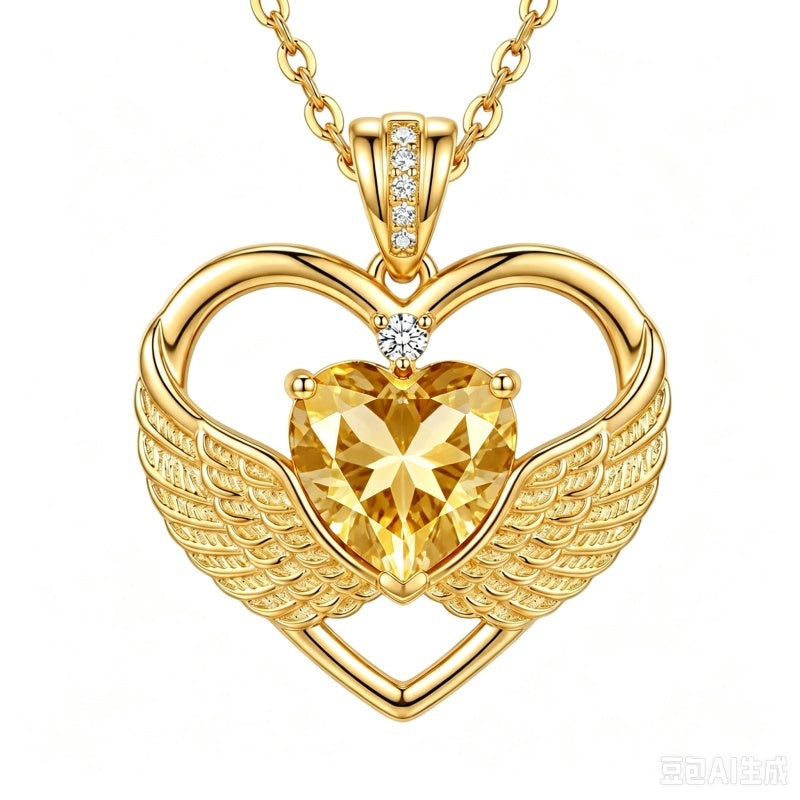14K Gold Plated 12-Month Birthstone Infinity Angel Wings Pendant Necklace for Women