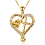 14K Gold Plated Heart  Birthstone Cross Necklace Engraved with I Love You Always and Forever