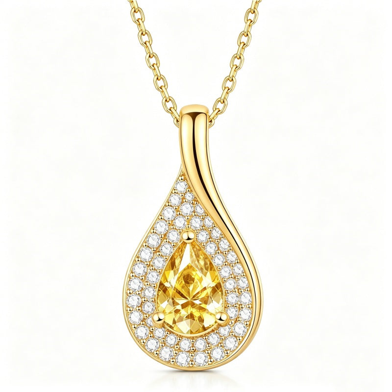14K Gold  Plated 1CT Pear Teardrop Birthstone Pendant Necklace for Women