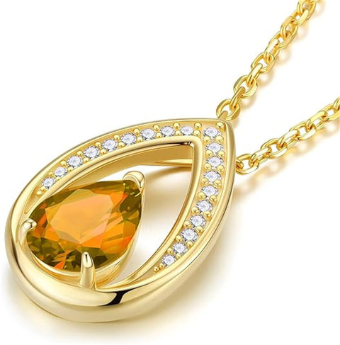 Sterling Silver Teardrop Birthstone Pendant Necklace Valentine's Day Gifts for Her