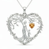 Sterling Silver Heart Pendant Birthstone Tree of Life Mother Child Family Necklace
