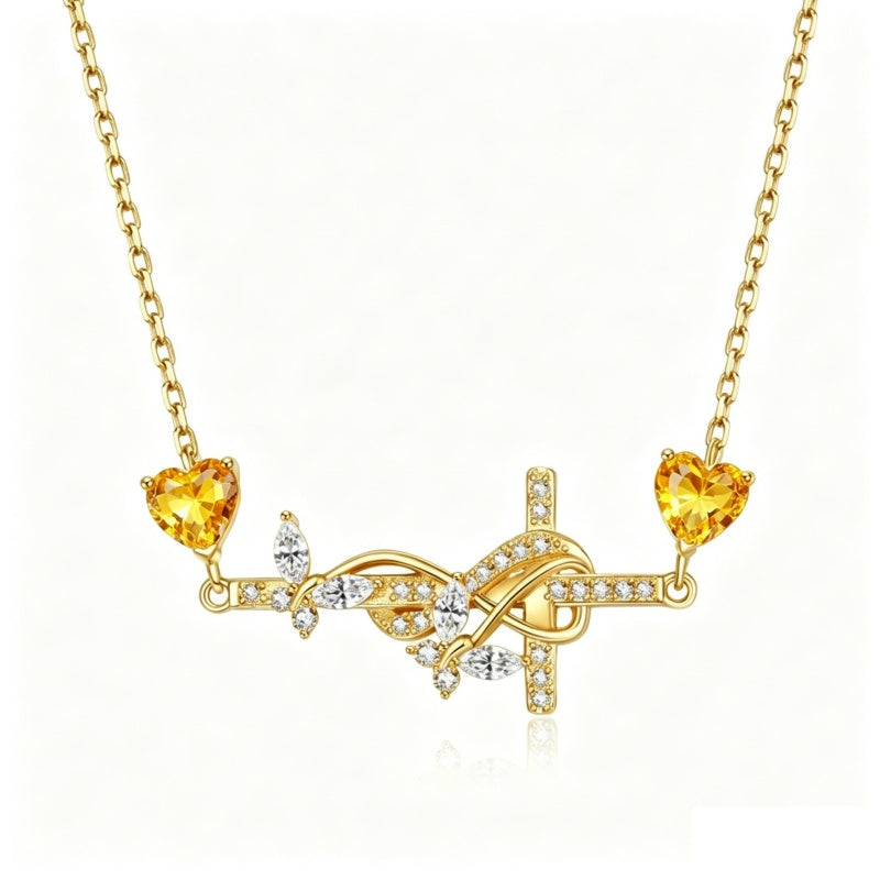 14K Gold Plated Birthstone Butterfly Cross Necklace for Women Anniversary Christmas Birthday Gift