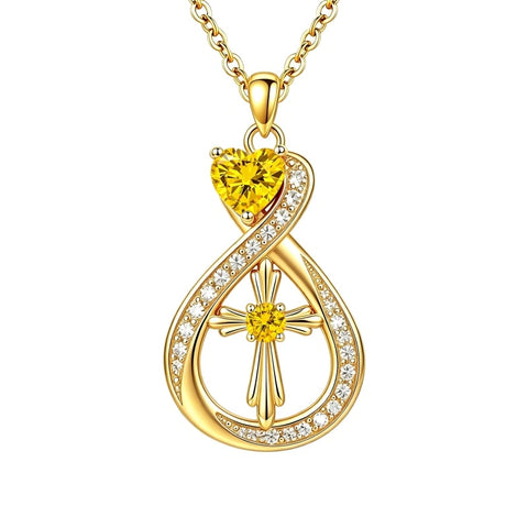 14K Gold Plated Infinity Birthstone  Butterfly Cross Necklace for Women