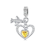 Sterling Silver Cubic Zirconia Heart Birthstone  Airplane Charm Beads