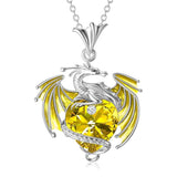 Sterling Silver Birthstone Heart Shaped Crystal Wyvern Pendant Necklace