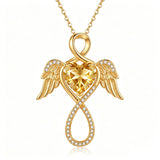 14K Gold Plated 12-Month Birthstone Infinity Angel Wings Pendant Necklace for Women
