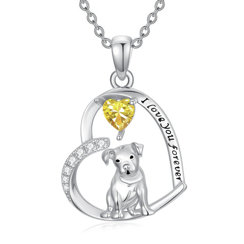 Sterling Silver 12 Month Birthstone Schnauzer Chihuahua Pitbull Pug Pendant Necklace for Women