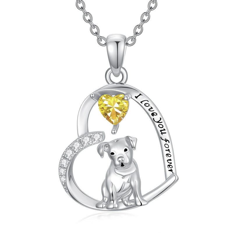 Sterling Silver 12 Month Birthstone Schnauzer Chihuahua Pitbull Pug Pendant Necklace for Women