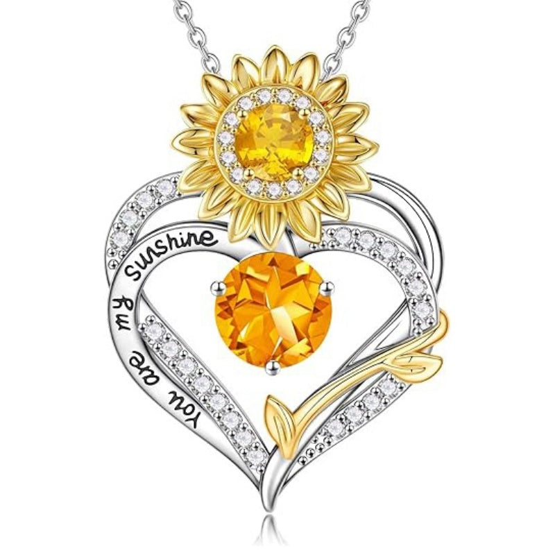 14K Gold Plated Birthstone Sunflower Pendant Necklace Anniversary Birthday Gifts for Women