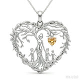 Sterling Silver Heart Pendant Birthstone Tree of Life Mother Child Family Necklace