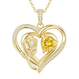 14K Gold Plated Birthstone Rose Heart Birthstone Necklace for Women