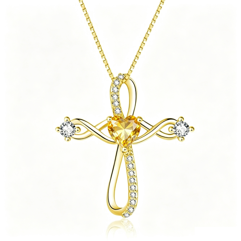 14K Gold Plated Heart Birthstone Infinity Religious Cross Pendant Necklace for Women