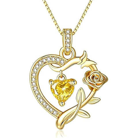 14K  Gold Plated Birthstone Rose Butterfly Pendant Necklace Everyday Jewelry Birthday Christmas Gift