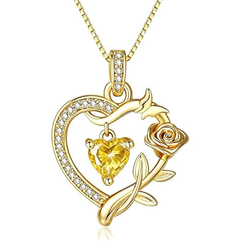 14K  Gold Plated Birthstone Rose Butterfly Pendant Necklace Everyday Jewelry Birthday Christmas Gift