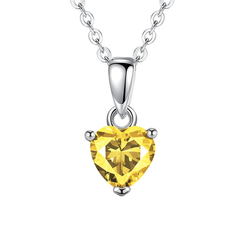 Sterling Silver Heart-Shaped 12 Month Birthstone Cubic Zirconia Pendant Necklace, Valentine's Day Gift