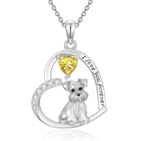 Sterling Silver 12 Month Birthstone Schnauzer Chihuahua Pitbull Pug Pendant Necklace for Women