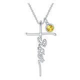 Sterling Silver Birthstone Sister Cross Pendant Necklace