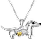 Sterling Silver Heart Birthstone  Dachshund Pendant Necklace