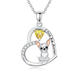Sterling Silver 12 Month Birthstone Schnauzer Chihuahua Pitbull Pug Pendant Necklace for Women