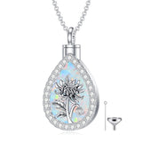 Sterling Silver Teardrop Opal 12 Birth Flower Urn Necklaces for Ashes