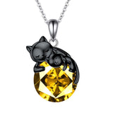 Sterling Silver Birthstone Black Cat Pendant Necklace