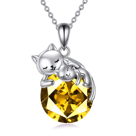 Sterling Silver Birthstone Cat Pendant Necklace