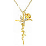 14K Gold Plated  Birthstone  Cross Butterfly Necklace for Women