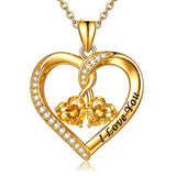 14K Gold Plated Double Heart Birthstone Rose Pendant Necklace for Women