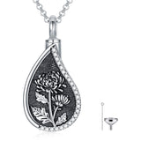 Sterling Silver Personalized Engraved Teardrop Birth Flower Urn Necklace for Ashes