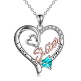 Sterling Silver Birthstone Sister Pendant Necklace Engraved WithI Love You Forever