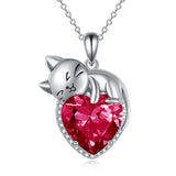 Sterling Silver Heart Birthstone Cat Pendant Necklace