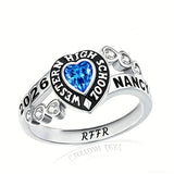 Sterling Silver Personalized Birthstone Engraved Class Rings for Women, College Senior High School Ring