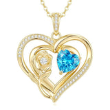 14K Gold Plated Birthstone Rose Heart Birthstone Necklace for Women