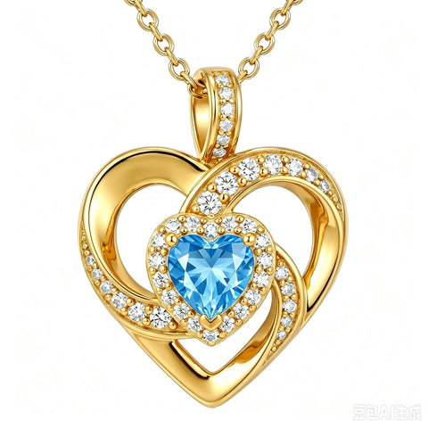 14K Gold Plated Love Heart Birthstone Necklace for Women