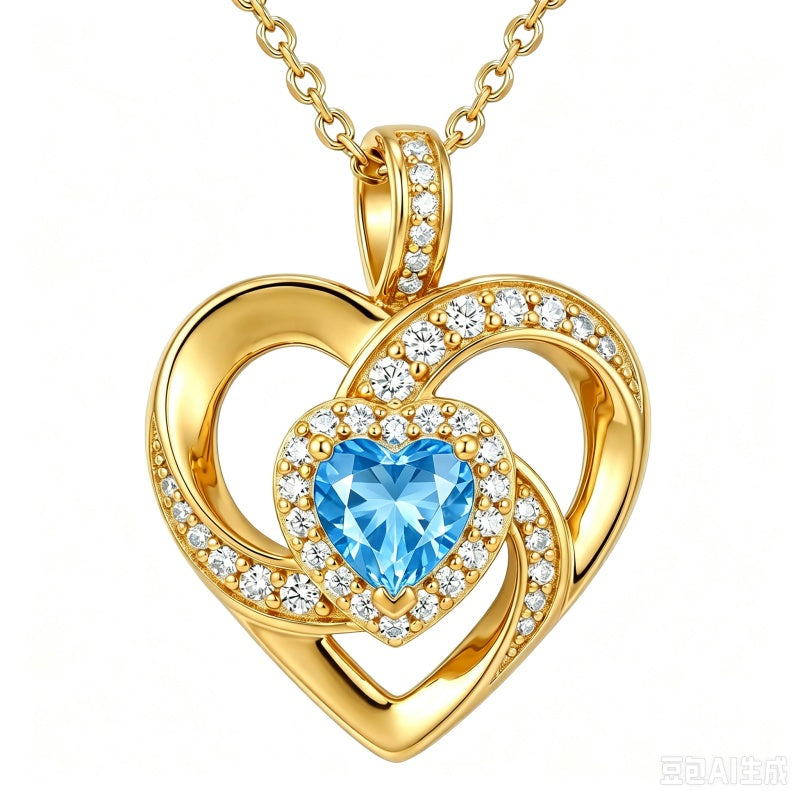 14K Gold Plated Love Heart Birthstone Necklace for Women