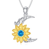 Sunflower Pendant Necklace Silver Birthstone Sunflower Moon Necklace Gift for Women