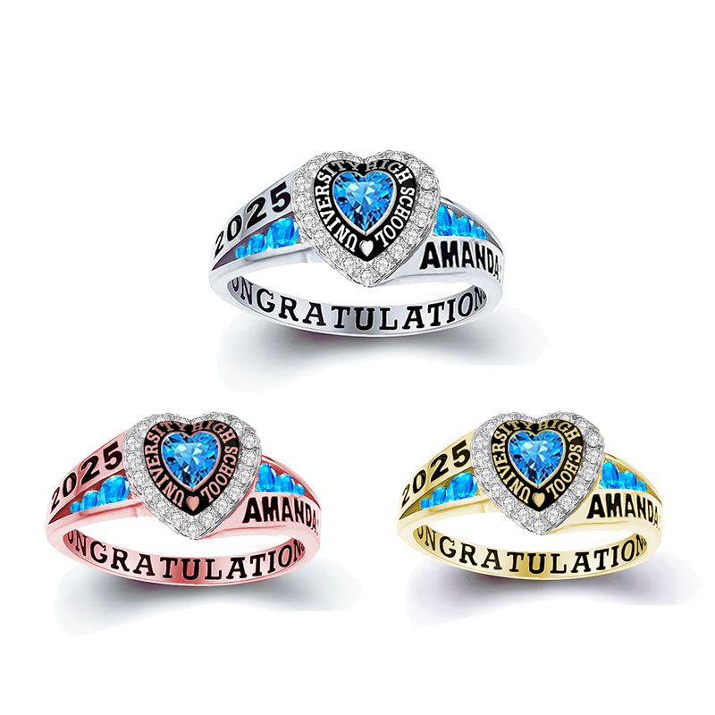 Copper  Personalized Birthstone Engraved Class Rings for Women, College Senior High School Ring