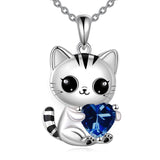 Silver Cat 12 Month Birthstone Pendant Necklace