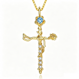 14K Gold Plated Birthstone Cross Necklace for Women Faith Necklace Christian Jewelry